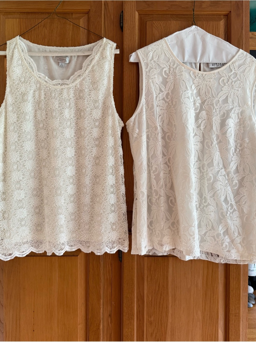 Kasper Ivory Lace Sleeveless Camisole Tops (Set of 2)